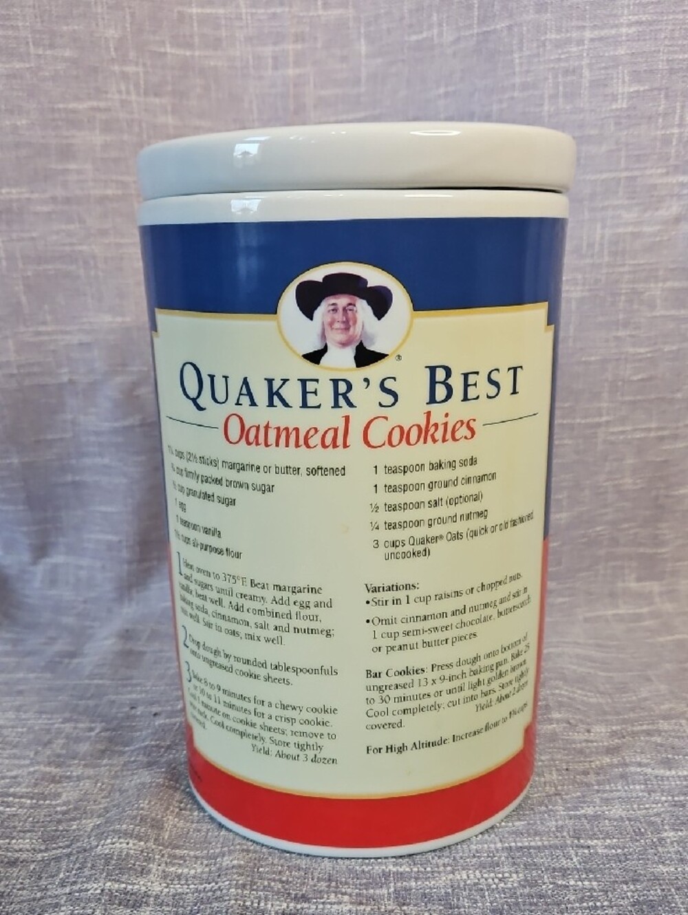 1997 Quaker Oats 120th Anniversary Ceramic Cookie Jar Canister w/ Lid - Picture 3 of 12